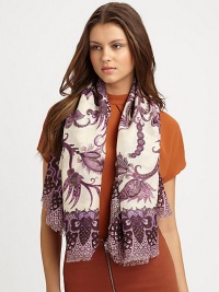 A beautifully, detailed tapestry of exotic birds and flora. 70% wool/30% silkAbout 55 X 55Dry cleanMade in Italy A beautifully, detailed tapestry of exotic birds and flora. 70% wool/30% silkAbout 55 X 55Dry cleanMade in Italy