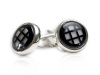 Unique Cubist Checkerboard Black and Silver Round Cufflinks by Cuff-Daddy