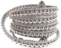 Sparkling Starlight Silver Beads on Light Gray Genuine Leather Bracelet, Extra Long 5x Wrap Bracelet Sparkling Starlight Silver Beads on Light Gray Genuine Leather Bracelet, Extra Long 5x Wrap Bracelet