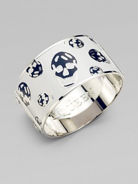 Great worn alone or stacked together, this wide cuff has creepy-cool skulls, stud details and Alexander McQueen-engraved logo on interior. Enamel Brass Diameter, about 2¼ Width, about 1¼ Imported Great worn alone or stacked together, this wide cuff has creepy-cool skulls, stud details and Alexander McQueen-engraved logo on interior. Enamel Brass Diameter, about 2¼ Width, about 1¼ Imported