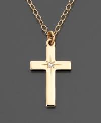 A lovely and meaningful gift, this 14k gold dainty cross pendant features a pretty diamond accent.