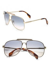 Sleek metal aviator frames with a wood accented top bar. Available in light gold with brown mirror gradient lens or dark ruthenium with grey gradient lens. Logo temples100% UV protectionMade in Italy Sleek metal aviator frames with a wood accented top bar. Available in light gold with brown mirror gradient lens or dark ruthenium with grey gradient lens. Logo temples100% UV protectionMade in Italy