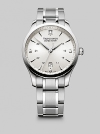 An elegant timepiece designed in polished stainless steel with a silver dial and renowned quartz precision. Round bezel Quartz movement Water resistant to 3 ATM Date function at 6 o'clock Second hand Stainless steel case: 45mm (1.77) Stainless steel bracelet: 28mm (1) Deployment clasp Imported An elegant timepiece designed in polished stainless steel with a silver dial and renowned quartz precision. Round bezel Quartz movement Water resistant to 3 ATM Date function at 6 o'clock Second hand Stainless steel case: 45mm (1.77) Stainless steel bracelet: 28mm (1) Deployment clasp Imported