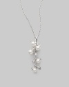 From the Olive Collection. Delicate, dangling boughs of 18k gold, with diamond leaves and white Akoya pearl olives on a graceful gold chain. 5mm-6.5mm white round cultured pearls Quality: A+ Diamonds, 0.24 tcw 18k white gold Chain length, about 18 Pendant drop, about 1¾ Spring ring clasp Imported