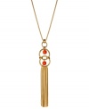 Drop in on the hot tassel trend! Kenneth Cole New York's pendant necklace highlights round coral resin beads in linked ring setting with dangling gold tone chains. Crafted in gold tone mixed metal. Approximate length: 26 inches + 3-inch extender. Approximate drop: 7-1/4 inches.