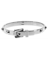 Buckle up for fast fashion. Michael Kors' buckled bangle bracelet polishes up your look with little effort. Crafted in silver tone steel. Approximate diameter: 2-1/2 inches. Buckle up for fast fashion. Michael Kors' buckled bangle bracelet polishes up your look with little effort. Crafted in silver tone steel. Approximate diameter: 2-1/2 inches.