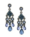 Blue note: Stunning shades of sapphire make a striking statement for 2028's drop earrings. Crafted in hematite mixed metal, they're adorned with tanzanite and sapphire-colored glass stones. Approximate drop: 2-1/4 inches.