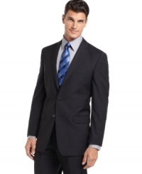Bored with basic black? In a cool, crisp navy, this Calvin Klein blazer is change you've been waiting for. Bored with basic black? In a cool, crisp navy, this Calvin Klein blazer is change you've been waiting for.