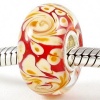 Silver Core Red with White Swirls Murano Glass Bead Charm