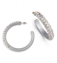Rainbow White Swarovski Crystal Grey Hoop Earrings Rainbow White Swarovski Crystal Grey Hoop Earrings