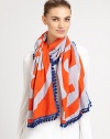Tory's signature Reva print scarf is woven in plush cotton with the iconic logo and eye-catching pom-pom trim.Cotton42 X 80Dry cleanMade in India