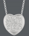 Ready to say your I do's? Sweethearts' adorable heart-shaped pendant expresses more that just great style with the words SAY YES spelled out in round-cut diamonds (1/6 ct. t.w.) across the surface. Pendant crafted in sterling silver. Copyright © 2011 New England Confectionery Company. Approximate length: 16 inches + 2-inch extender. Approximate drop: 5/8 inch.