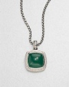 From the Albion Collection. A stunning green onyx cabochon surrounded by dazzling diamonds set in sleek sterling silver. Green onyxDiamonds, .46 tcwSterling silverSize, about .7Fixed baleMade in USA Please note: Chain sold separately. 