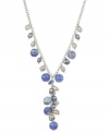 Cool, calm and collected. This elegant, y-shaped pendant features dyed-blue agate (31-1/2 ct. t.w.) and cultured freshwater pearls. Set in sterling silver. Approximate length: 17 inches. Approximate drop: 2 inches.