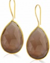 18KT Gold Vermeil Smokey Quartz Teardrop Earrings 925 Sterling Silver Bezel Set Gemstone Drops