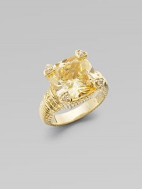 From the Lola Collection. Large cushion-cut canary crystal in 14K gold with diamond heart prongs.Diamonds, 0.076 tcwCanary crystal14K yellow goldAbout ½ squareImported From the Lola Collection. Large cushion-cut canary crystal in 14K gold with diamond heart prongs.Diamonds, 0.076 tcwCanary crystal14K yellow goldAbout ½ squareImported