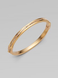 A narrow design that sparkles with a row of dazzling light peach rhinestones. Light peach rhinestonesRose goldtone steelDiameter, about 2¾Hinged, push lock closureImported A narrow design that sparkles with a row of dazzling light peach rhinestones. Light peach rhinestonesRose goldtone steelDiameter, about 2¾Hinged, push lock closureImported