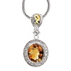 925 Silver, Citrine & White Topaz Oval Drop Pendant with 14k Gold Accents