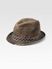 A natural jute trilby hat with check trim and an embroidered logo. Check trimJuteHand washImported A natural jute trilby hat with check trim and an embroidered logo. Check trimJuteHand washImported