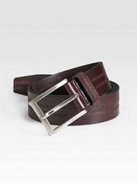 Rich calfskin leather is detailed with double stitching and a silvertone buckle. About 1½ wide Imported Rich calfskin leather is detailed with double stitching and a silvertone buckle. About 1½ wide Imported