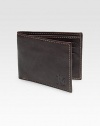 A slim-fold design travels discreetly in your pockets, while keeping your cash and cards neatly organized, cut from pebbled vegetable leather with contrast stitching and a digital printed lining for signature appeal.One billfold compartmentSix card slotsCotton twill/leather liningLeather4W x 3HImported