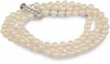 3-Strand White A Grade 5.5-6mm Freshwater Cultured Pearl Bracelet with Sterling Silver Clasp, 7.25