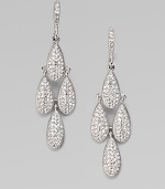 Four shimmering teardrops set with crystals, graphically arranged.Crystal Rhodium plated Drop, about 2 Post-and-hinge back Imported