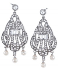 Eclectic elegance. Carolee's double-drop earrings, crafted from silver-tone mixed metal with glistening glass pearls and stones, make a glamorous and bold statement. Approximate drop: 1-1/8 inches. Eclectic elegance. Carolee's double-drop earrings, crafted from silver-tone mixed metal with glistening glass pearls and stones, make a glamorous and bold statement. Approximate drop: 1-1/8 inches.