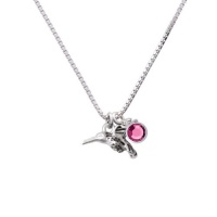 Small 3-D Hummingbird Charm Necklace with Hot Pink Crystal Drop Small 3-D Hummingbird Charm Necklace with Hot Pink Crystal Drop