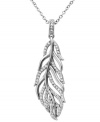 Stand apart from the flock in this elegant feather pendant by CRISLU. Micro pave-set cubic zirconias (1-1/10 ct. t.w.) add sparkle to a pure platinum-plated sterling silver setting. Approximate length: 16 inches + 2-inch extender. Approximate drop: 1-1/2 inches.