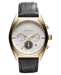 A timeless design can never go wrong. This Emporio Armani watch boasts rich leather and chronograph precision. A timeless design can never go wrong. This Emporio Armani watch boasts rich leather and chronograph precision.