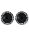 Punctuate your style. Circular button studs by Genevieve & Grace feature faceted onyx (14 ct. t.w.) encircled by glittering marcasite. Set in sterling silver with an omega clip-on backing for non-pierced ears. Approximate diameter: 13/16 inch.