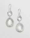 Sparkling, faceted clear quartz stones set in hammered sterling silver in a snowman drop design. Clear quartzSterling silverDrop, about 2.1Hook backImported 
