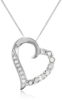 10k White Gold Round Shaped Diamond Heart Pendant Necklace (1/10 cttw, I-J Color, I1-I2 Clarity), 18 10k White Gold Round Shaped Diamond Heart Pendant Necklace (1/10 cttw, I-J Color, I1-I2 Clarity), 18