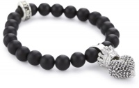 Queen Baby Black Onyx Bead and 3D Pave Crowned Heart Bracelet Queen Baby Black Onyx Bead and 3D Pave Crowned Heart Bracelet