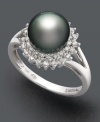 Give her the gift of everlasting elegance. This timeless piece features a cultured Tahitian pearl (8-9 mm) surrounded by rows of sparkling round-cut diamonds (1/5 ct. t.w.). Crafted in 14k white gold.