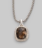 From the Noblesse Collection. An elegant faceted smokey quartz is edged in pavé diamonds and hangs on a sterling silver cable chain. Smokey quartz Diamonds, 0.3 tcw Sterling silver Chain length adjusts from about 16 to 17 Pendant width, about ½ Lobster clasp Made in USA