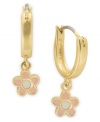 Petals with panache! Lily Nily's children's drop hoop earrings are set in 18k gold over sterling silver with pink enamel flowers adding a whimsical and stylish touch. Item comes packaged in a signature Lily Nily Gift Box. Approximate drop: 3/4 inch. Approximate width: 1/4 inch.