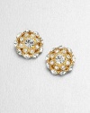 A simply chic design encrusted in sparking crystals. CrystalsGlassGoldtoneSize, about .55Post backImported 