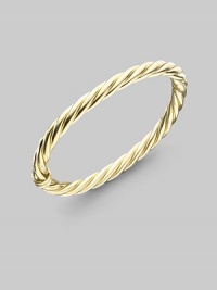 From the New Cable Collection. An elegant classic with a signature twist, in gleaming 18k gold. 18k yellow gold Cable, 6mm Diameter, about 2½ Made in USA From the New Cable Collection. An elegant classic with a signature twist, in gleaming 18k gold. 18k yellow gold Cable, 6mm Diameter, about 2½ Made in USA