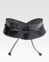 Update with the drama of this wide, obi style in soft lamb leather.About 3¾ wide at center About 33 long Tie closureImported 