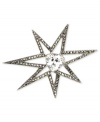 Burst onto the scene. Judith Jack's star brooch is crafted from sterling silver with a marcasite (1-1/4 ct. t.w.) border and stunning cubic zirconia (10-1/2 ct. t.w.) center, that makes it perfect for lighting up the night. Approximate length: 2-7/10 inches.