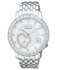 Let your heart shine with this darling Desire watch from Citizen. Sparkles with diamond accents and rosy detail. Built with Eco-Drive technology, harnessing natural and artificial light, never needing a battery. Let your heart shine with this darling Desire watch from Citizen. Sparkles with diamond accents and rosy detail. Built with Eco-Drive technology, harnessing natural and artificial light, never needing a battery.