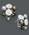Stunning in springtime. Cultured Tahitian pearls (7-8 mm), cultured freshwater Mother of Pearl (10 mm, white) (12 mm, black), and a polished sterling silver setting create a look inspired by romantic bouquets. Approximate diameter: 1 inch.