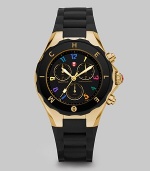 From the Tahitian Jelly Bean Collection. A sporty timepiece with goldtone stainless steel accents, enamel dial and silicone strap. Swiss quartz movementWater resistant to 5 ATMRound goldtone stainless steel case, 40mm (1.5)Logo bezelSunray chronograph dialNumeric hour markersSecond hand Black silicone strapImported