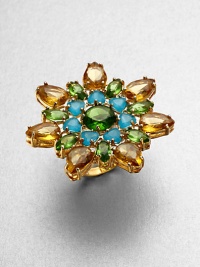 A colorful style of faceted stones set in 12k goldplating. 12k goldplated brassPlastic stonesWidth, about 1.62Imported A colorful style of faceted stones set in 12k goldplating. 12k goldplated brassPlastic stonesWidth, about 1.62Imported