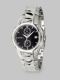 EXCLUSIVELY AT SAKS. From the Urban Collection. A stunning chronograph that strikes the right balance between sporty and sophisticated. Quartz movement Water-resistant to 10 ATM Swarovski crystal accents along outer edge of case Round stainless steel case; 38mm diameter (1.5) Black dial with bar hour markers Two inset sub dials Date display at 3 o'clock Second hand Polished stainless steel link bracelet; width 18mm (.71)Foldover clasp Imported EXCLUSIVELY AT SAKS. From the Urban Collection. A stunning chronograph that strikes the right balance between sporty and sophisticated. Quartz movement Water-resistant to 10 ATM Swarovski crystal accents along outer edge of case Round stainless steel case; 38mm diameter (1.5) Black dial with bar hour markers Two inset sub dials Date display at 3 o'clock Second hand Polished stainless steel link bracelet; width 18mm (.71)Foldover clasp Imported