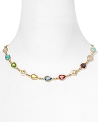 For eye-catching accessorizing, this delicate, 14-karat gold chain necklace from Lauren Ralph Lauren ticks the right boxes, accented by multi-colored stones. For eye-catching accessorizing, this delicate, 14-karat gold chain necklace from Lauren Ralph Lauren ticks the right boxes, accented by multi-colored stones.