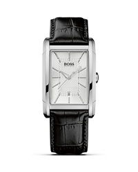 A classic timepiece with streamline design featuring applied indexes and two-texture dial with an outer sunray brush. A croc-embossed leather strap lends a sophisticated finish. From HUGO BOSS. A classic timepiece with streamline design featuring applied indexes and two-texture dial with an outer sunray brush. A croc-embossed leather strap lends a sophisticated finish. From HUGO BOSS.
