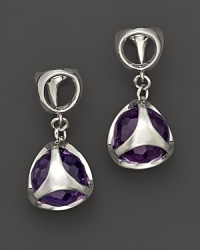 Bold sterling silver earrings, gleaming with purple quartz, are elegant showcases for Di MODOLO's iconic Triadra design. Bold sterling silver earrings, gleaming with purple quartz, are elegant showcases for Di MODOLO's iconic Triadra design.